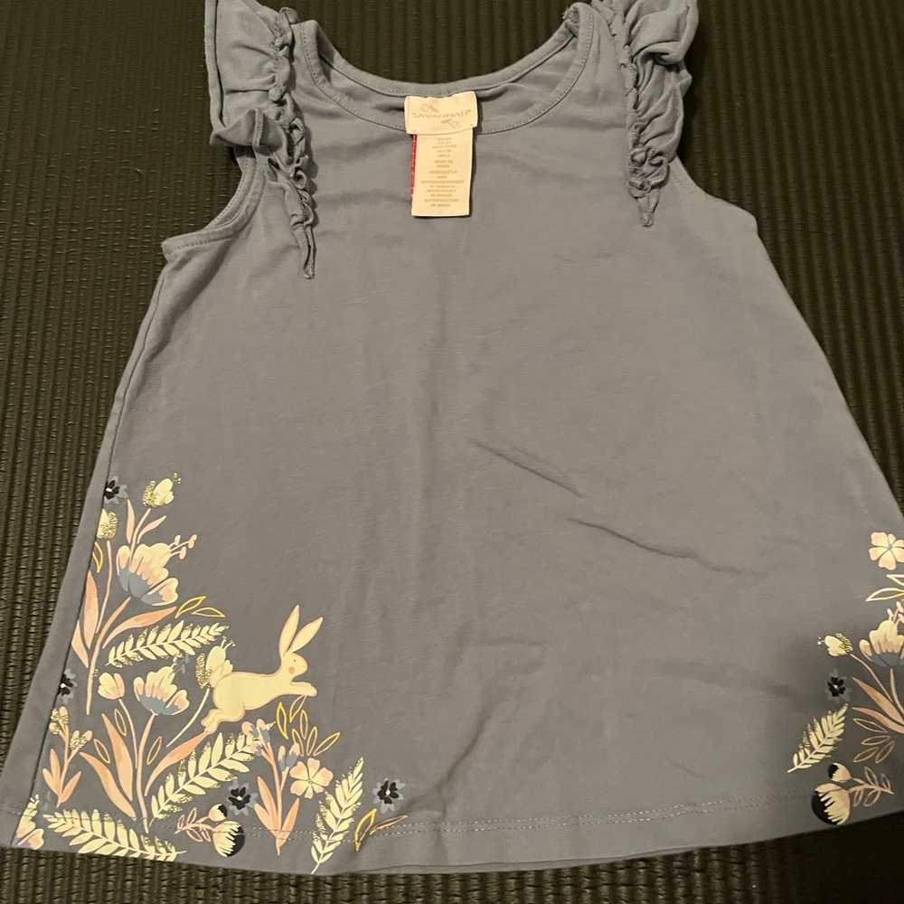 Savannah Blue Kids Tank Top with Floral and Bunny Design